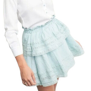 THE SHIRT Rochelle Behrens Ruffle Fairy Skirt S Pastel Green Crochet Lace Layers